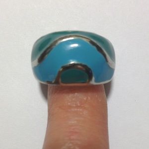 Silver and Enamel Ring in Turquoise and Green
